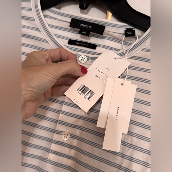 Vince NEP Stripe Henley Tee in Chalk Blue/Off White - Picture 6 of 7